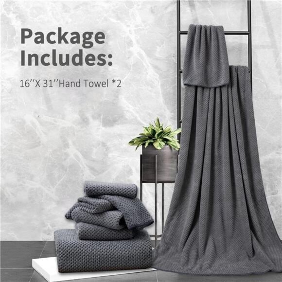 2 Pack-16"x31" Dark Gray Hand Towels Set Ultra Soft Cozy Towels 600 - Picture 4 of 7